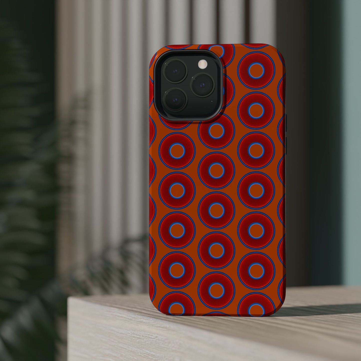 Magnetic Tough Donut Case - red vivid donut print w/dark orange background