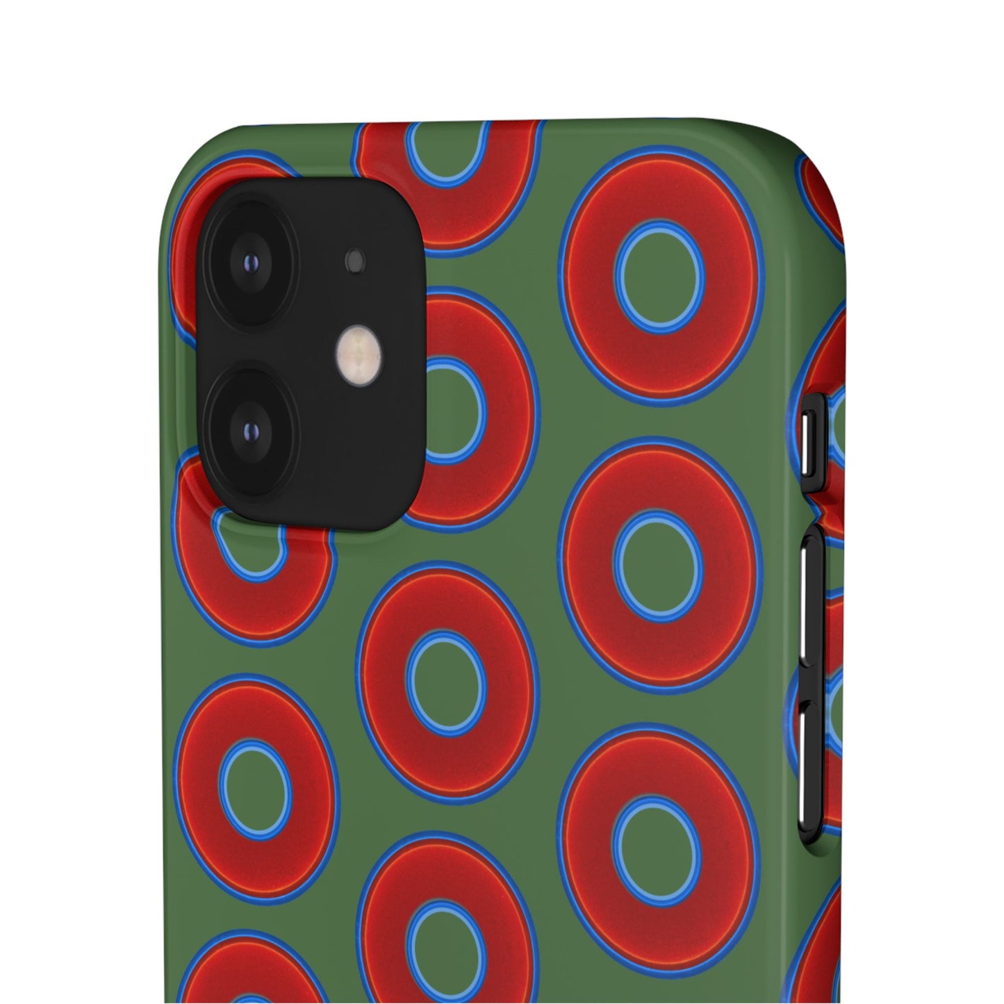 Lumpy Donut Snap Case - red vivid donut print w/dark green background