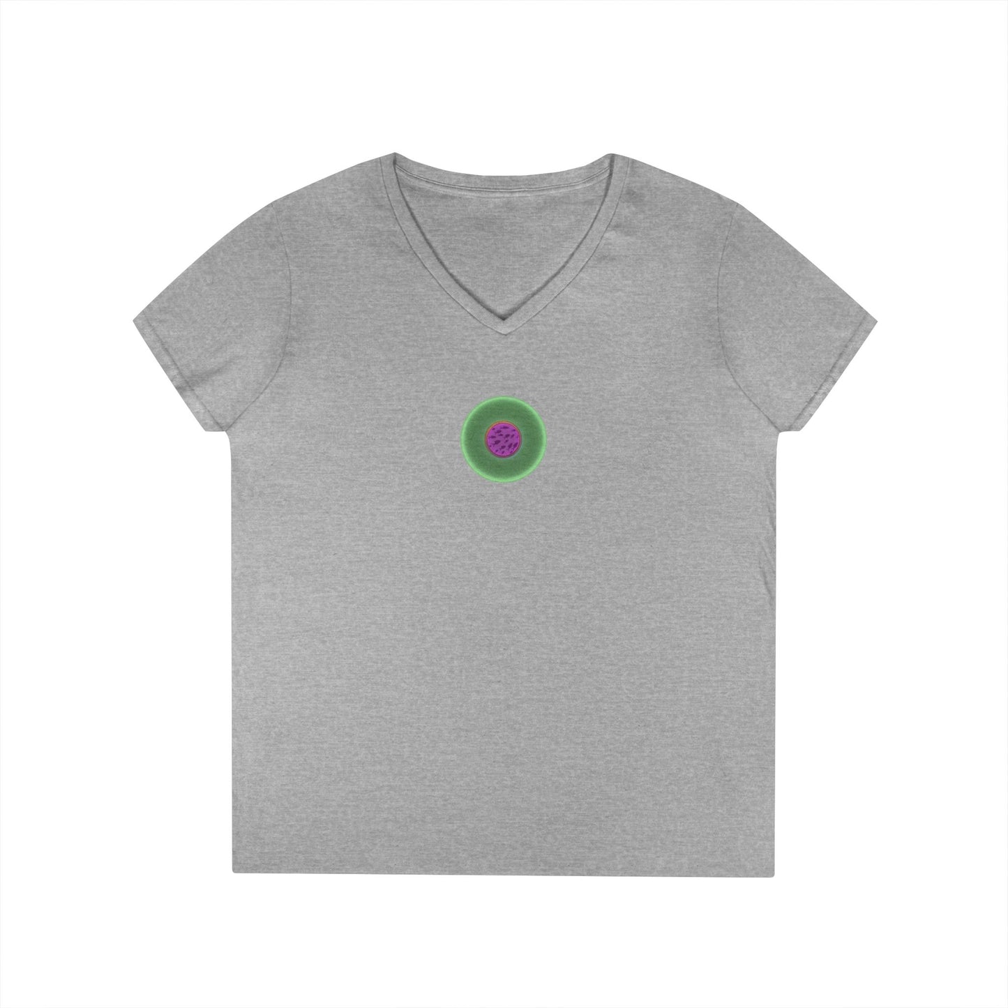 Women's Donut V-Neck Tee - "If I'm Swimming By" - variant 3 - light green/magenta phatty donut w/