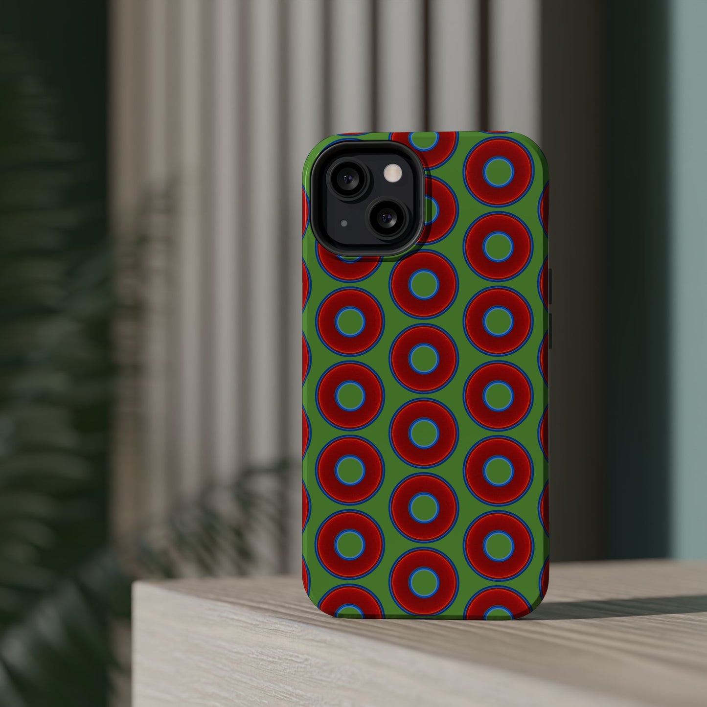 Magnetic Tough Donut Case - red vivid donut print w/light green background