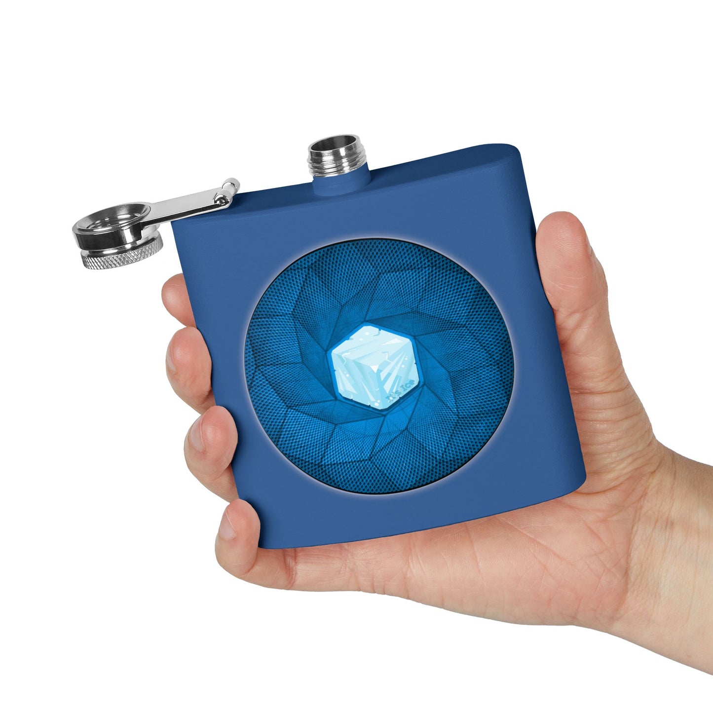 Lump's Donut Flask 6 oz -  "It's Ice... Cube's Donut Flask" - blue cubed donut - [*w/your choice of 6 backgrounds]