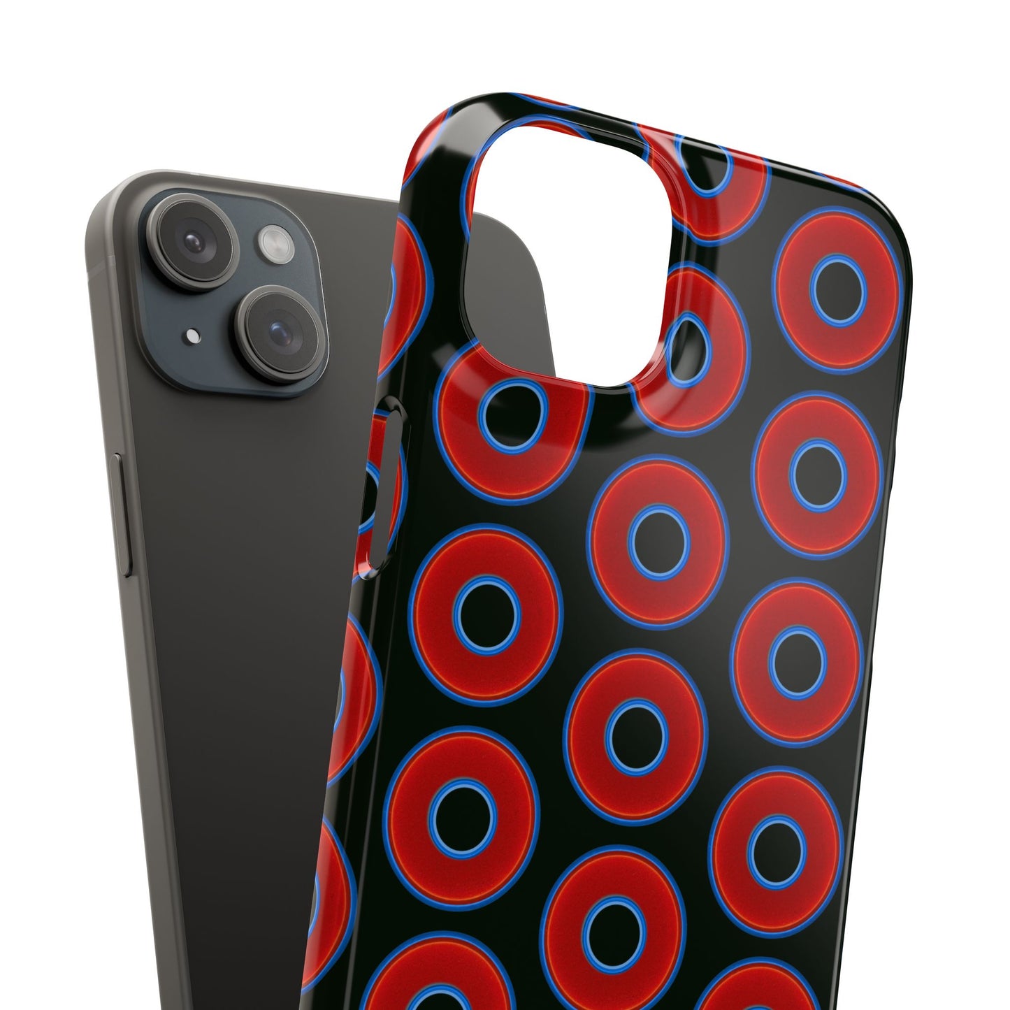 Lumpy Donut Snap Case - red vivid donut print w/midnight moss green background