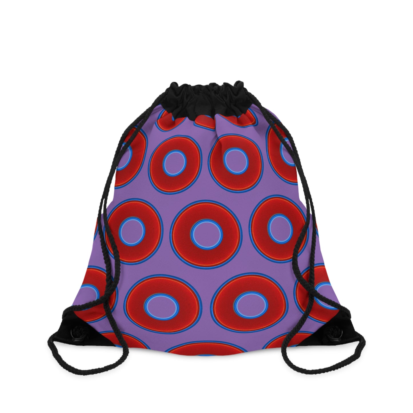 Lumpy Donut Drawstring Bag - red vivid donuts print w/light purple background