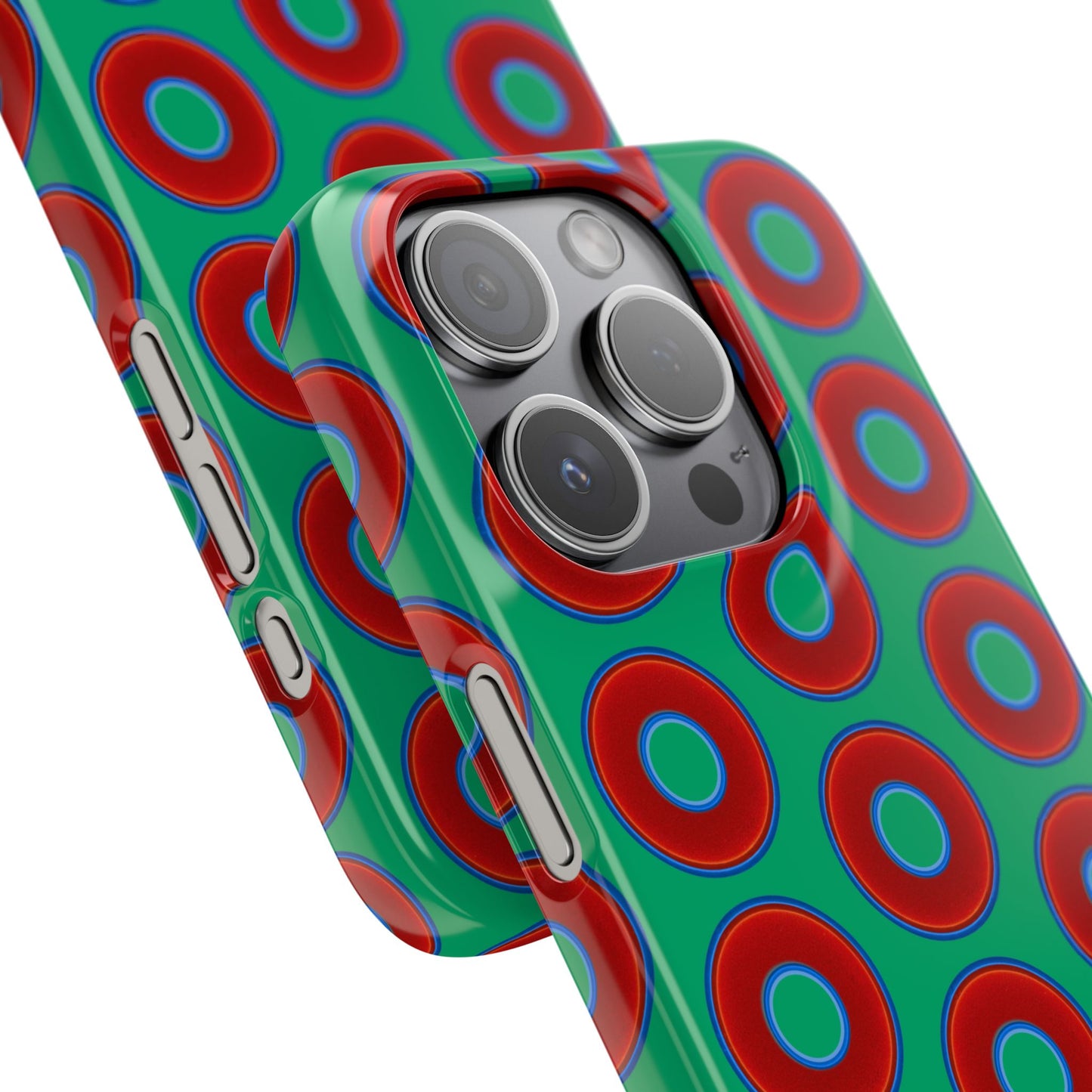Lumpy Donut Snap Case - red vivid donut print w/jade green background