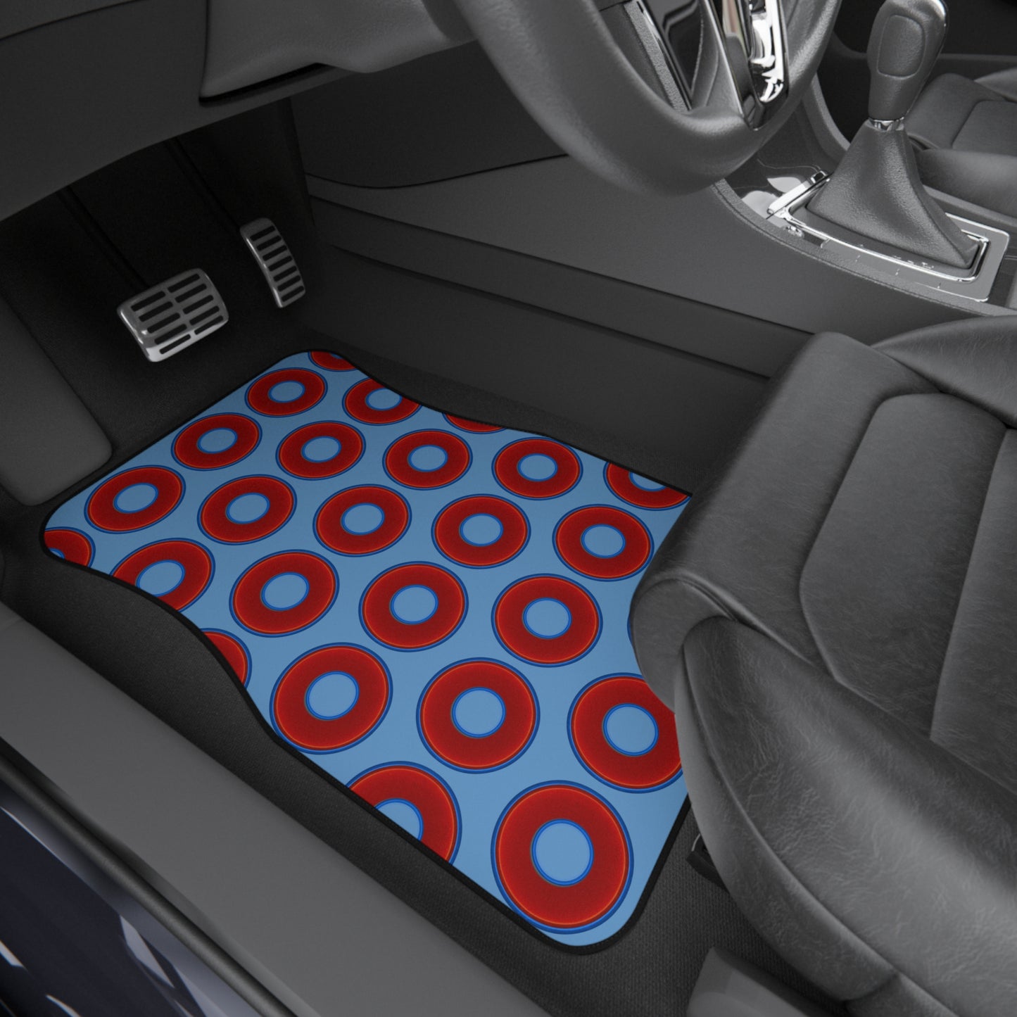 Contacted Car Mats - vivid donut print w/light blue background