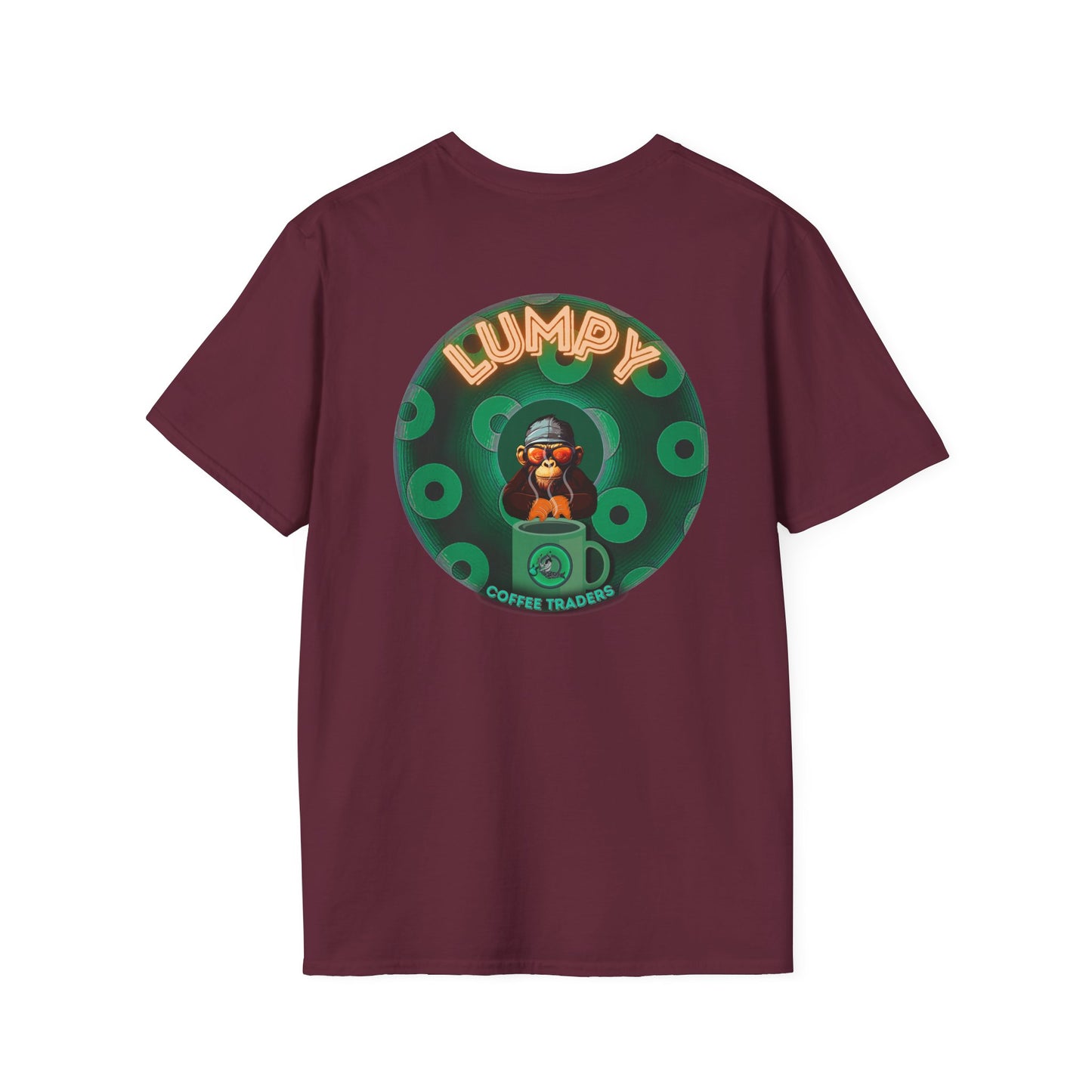 Lumpy Coffee Traders Tee - Unisex Soft-Style - "Taboo, taboot!" - paradoxical logo donut - variant 2 - taboo, taboot front/logo back