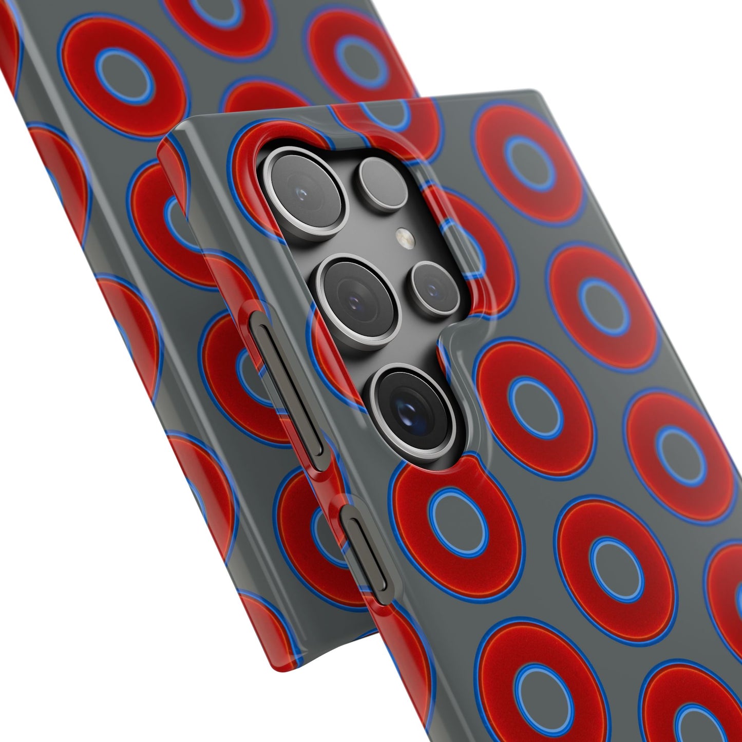 Lumpy Donut Snap Case - red vivid donut print w/dark gray background