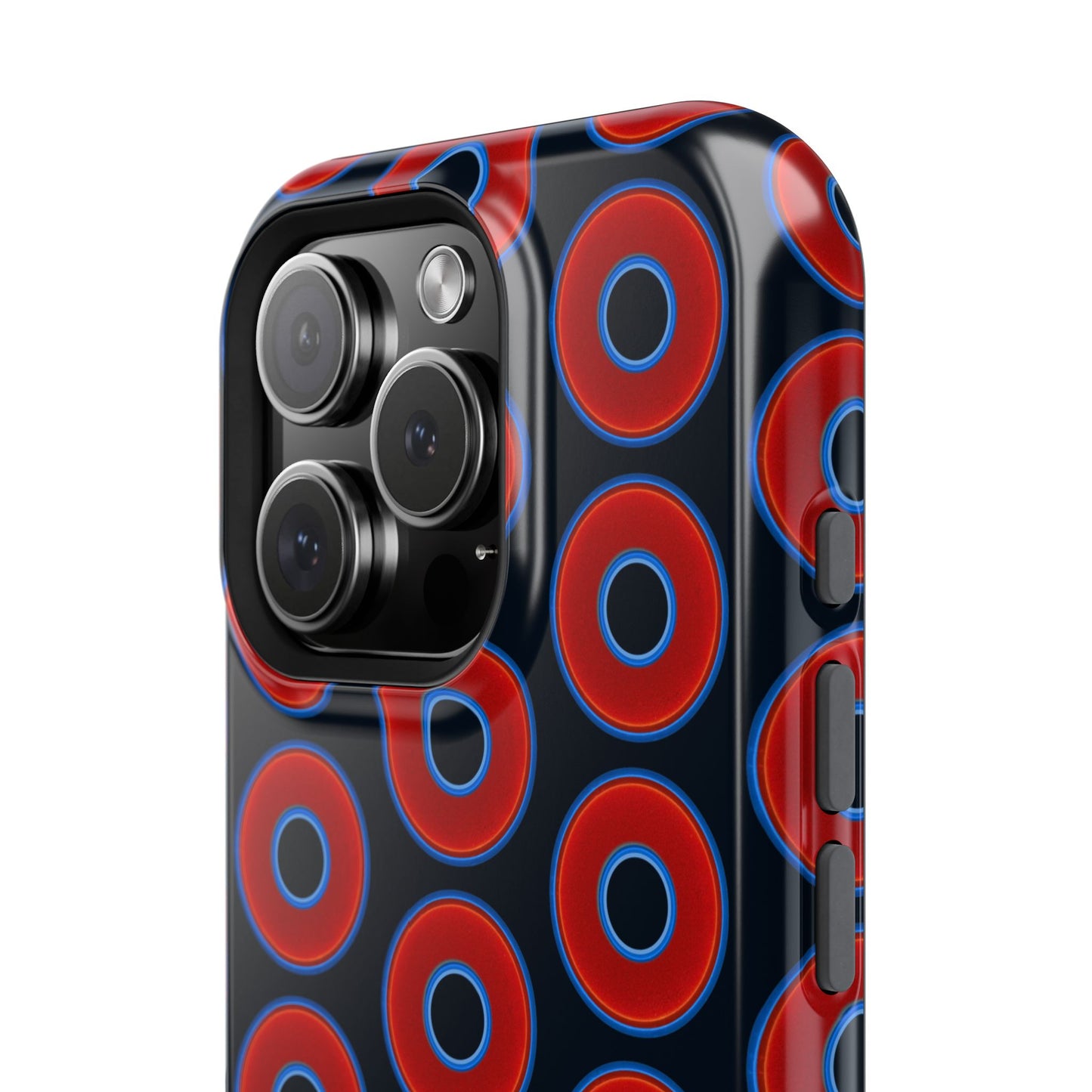 Impact-Resistant Lumpy Donut Case - red vivid donut print w/blue charcoal background