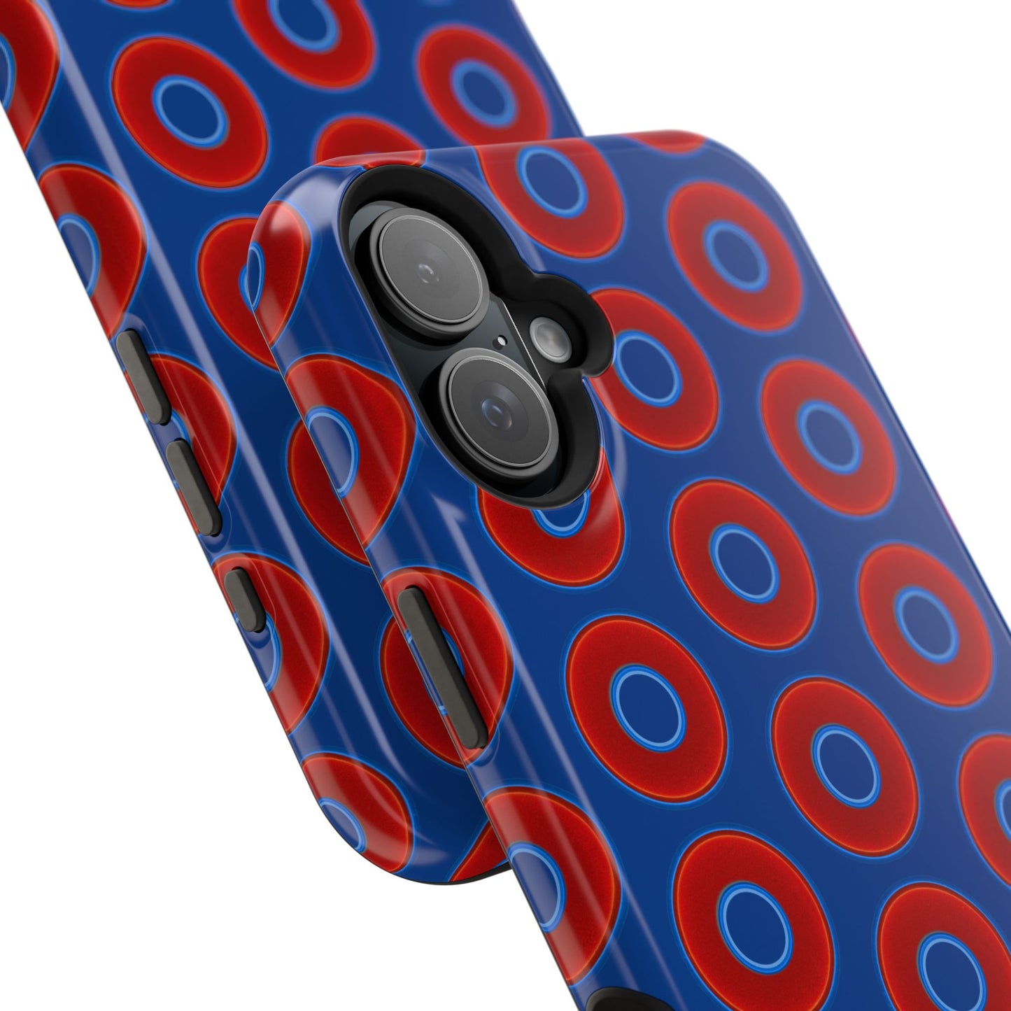 Impact-Resistant Lumpy Donut Case - red vivid donut print w/dark blue background