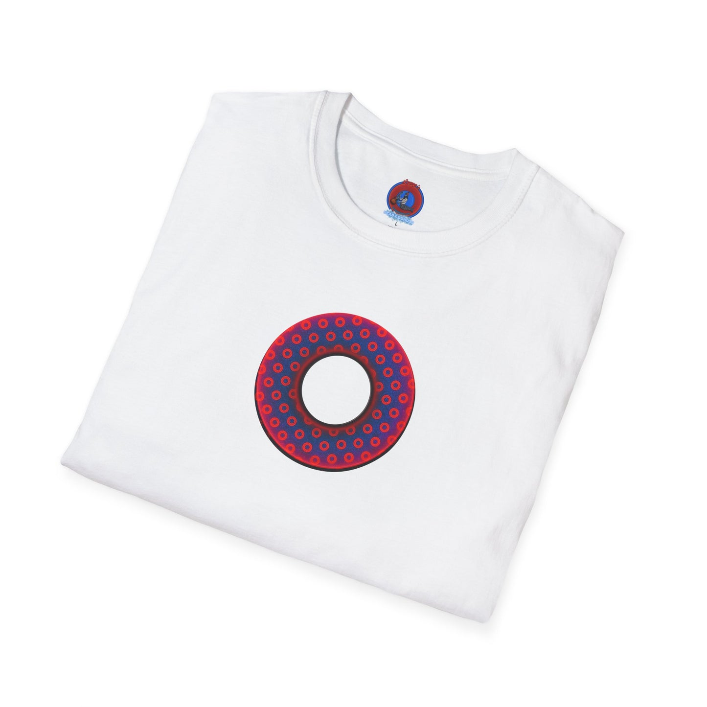 Classic Donut Tee - Unisex Soft-Style - "Vivid Donut inside a Paradox Donut" - blue/red electric paradox donut - variant 2 w/hole