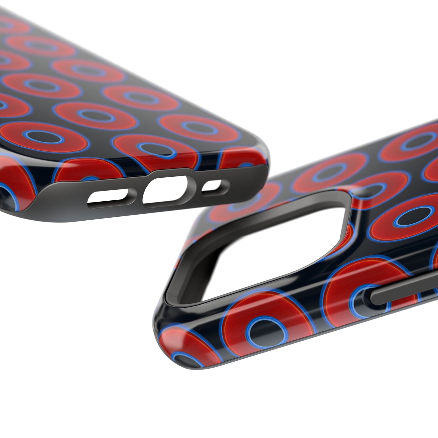 Impact-Resistant Lumpy Donut Case - red vivid donut print w/blue charcoal background
