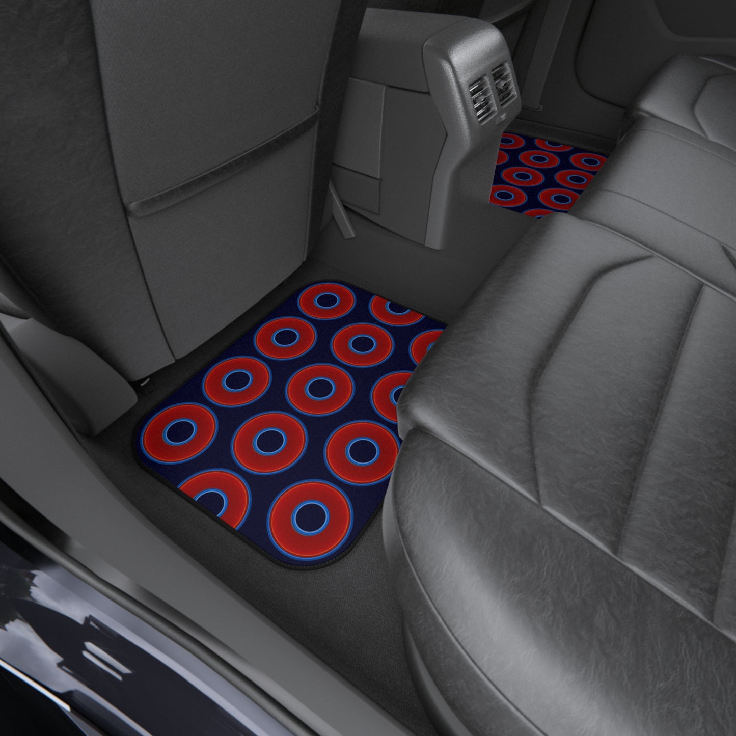 Contacted Car Mats - vivid donut print w/midnight blue background