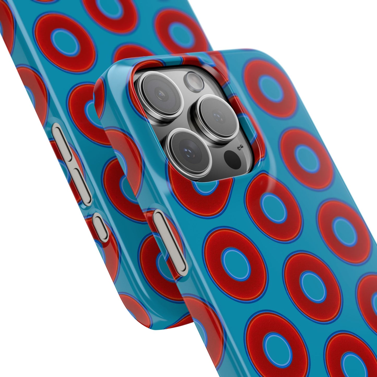 Lumpy Donut Snap Case - red vivid donut print w/aquamarine blue background