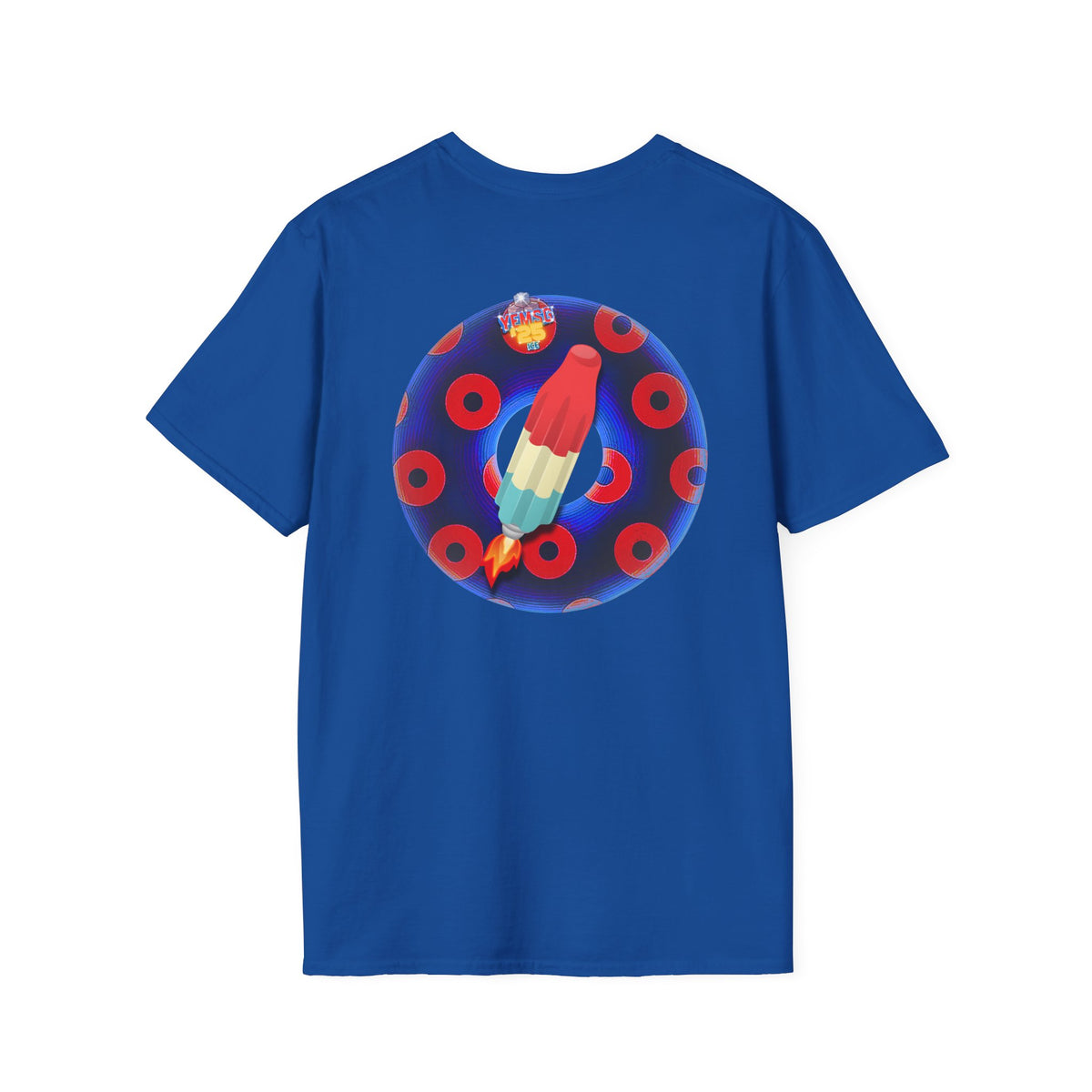 Classic Donut Tee - Unisex Soft-Style - "Blow this Popsicle Stand" - blue/red paradox bomb pop donut - variant 3