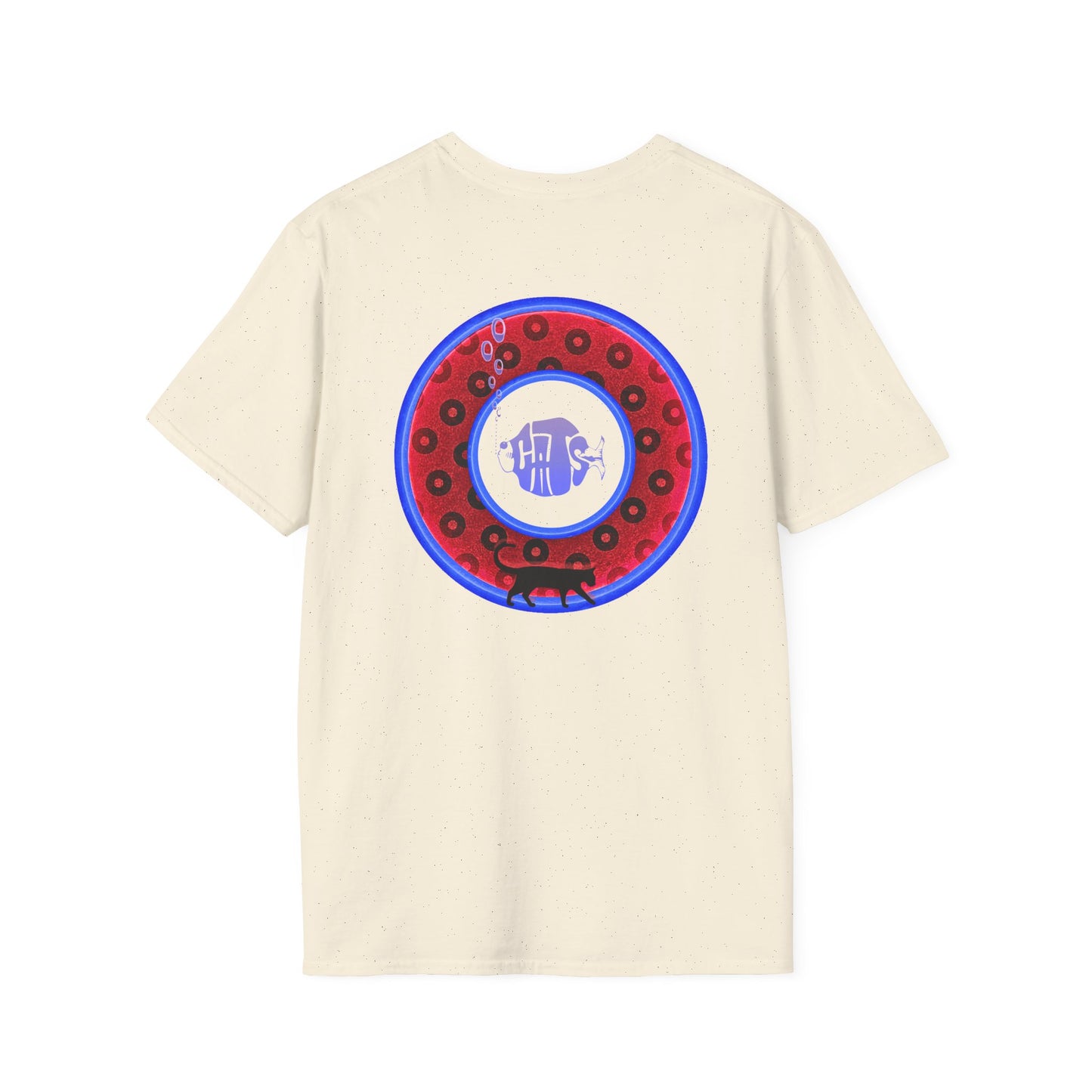 Classic Donut Tee - Unisex Soft-Style - "Cats: The Donut" - paradoxical red/blue widemouthed donut - variant 3