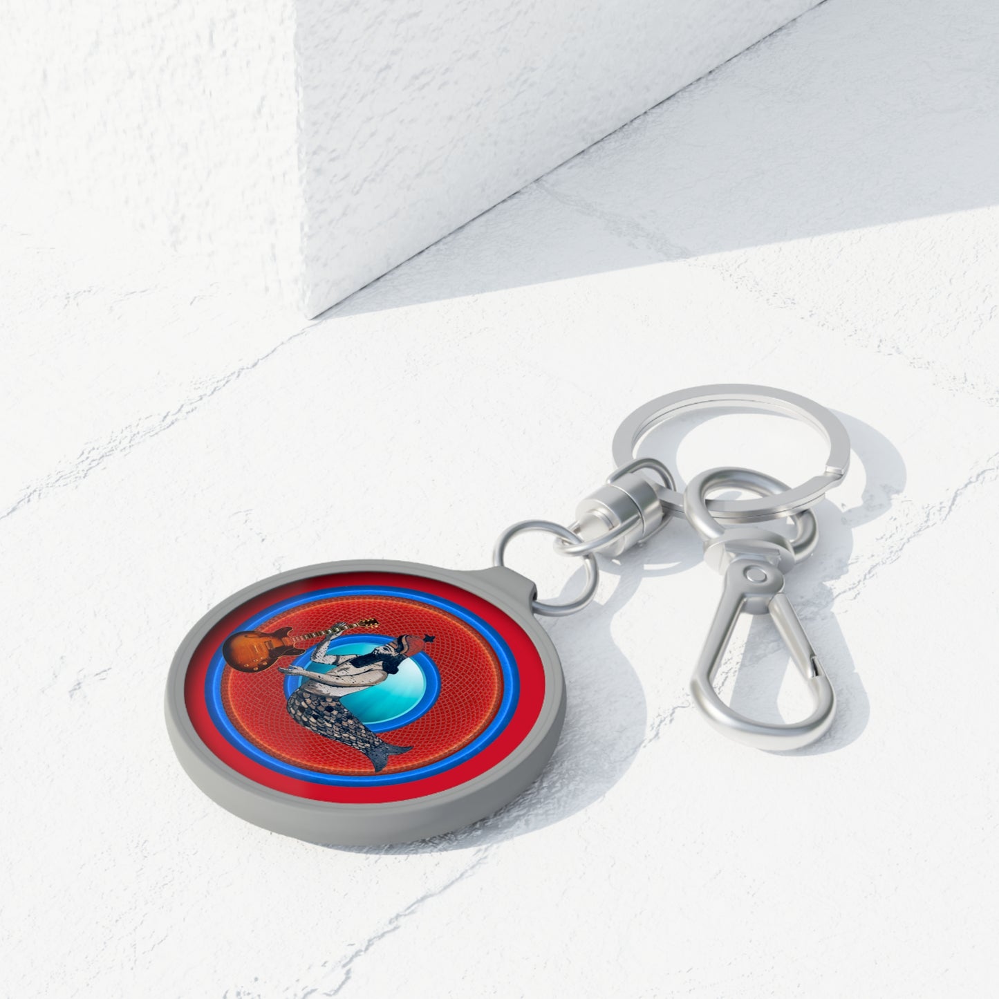 Lumpy Donut Keychain - "Doggone Dagon Donut" - series 1.0 - variant 3 - looking up from depths -  red rustic donut