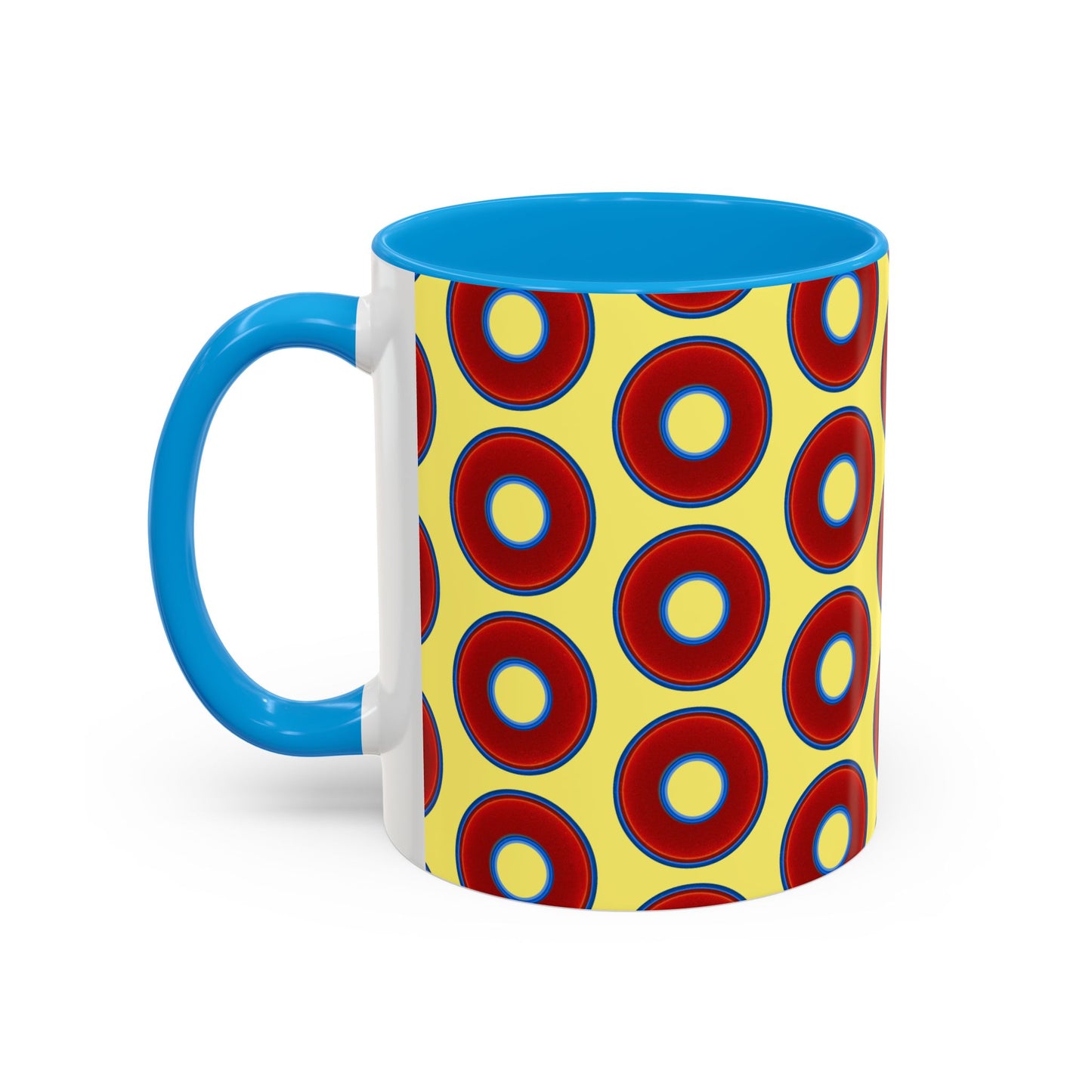Lump's Grumpy Coffee Mug - vivid red donuts w/yellow background