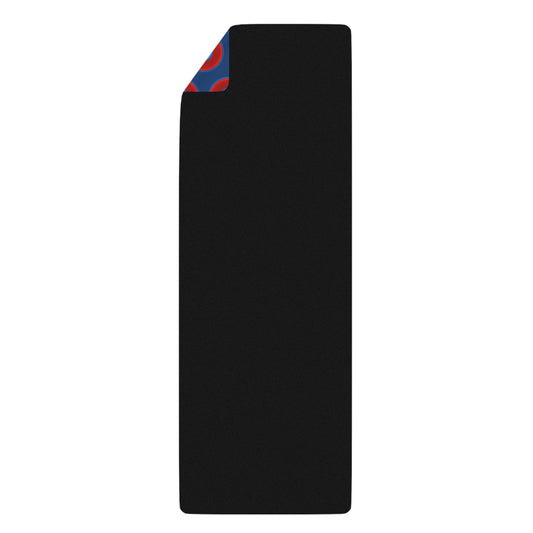 Lumpy Donut Yoga Mat :) - 24″ x 70" - vivid red donut print w/Atlantic navy blue background