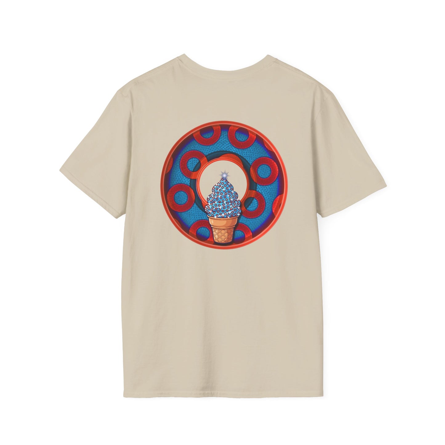 Classic Donut Tee - Unisex Soft-Style - "We All Scream It's ICE Cream" - blue/red rustic paradox donut