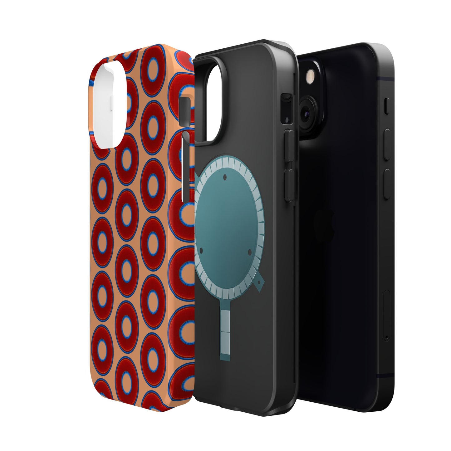 Magnetic Tough Donut Case - red vivid donut print w/peach background