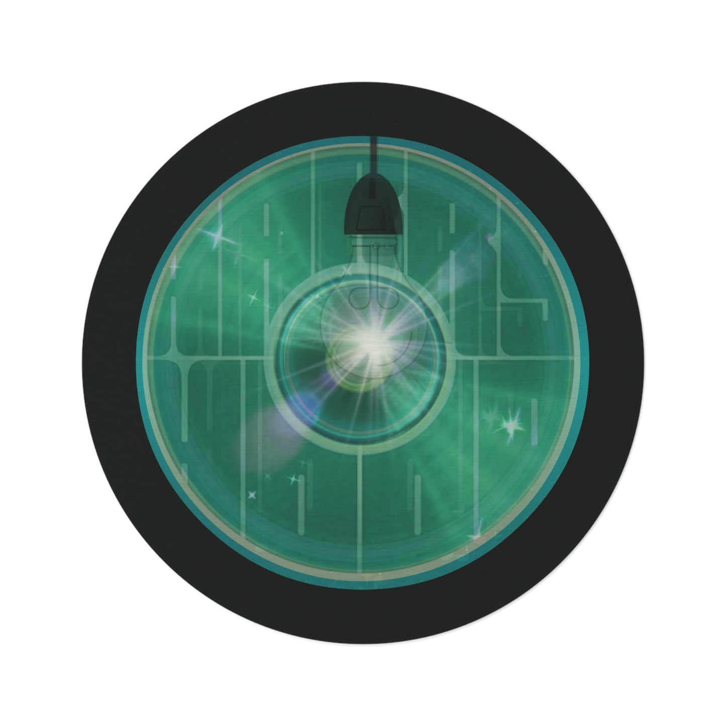 Round Room - 5 ft x 5 ft Lumpy Donut Rug - "Harry's Hoodlum Donut Rug" - vivid green word donut w/deep forest green background - variant 3