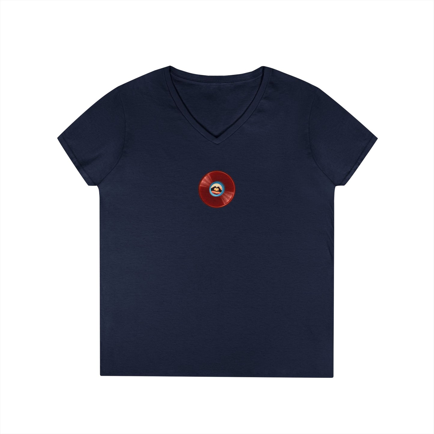 Women's Donut V-Neck Tee - "Waste of a Perfectly Good Donut" - variant 1 - vivid red record donut w/