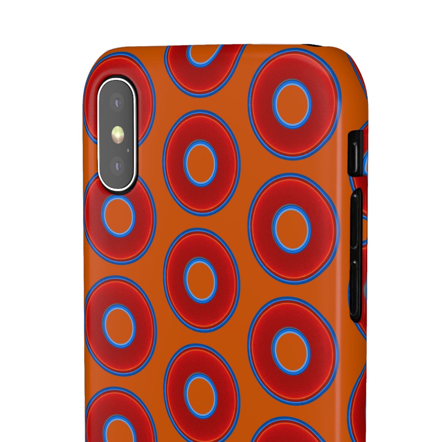 Lumpy Donut Snap Case - red vivid donut print w/dark orange background