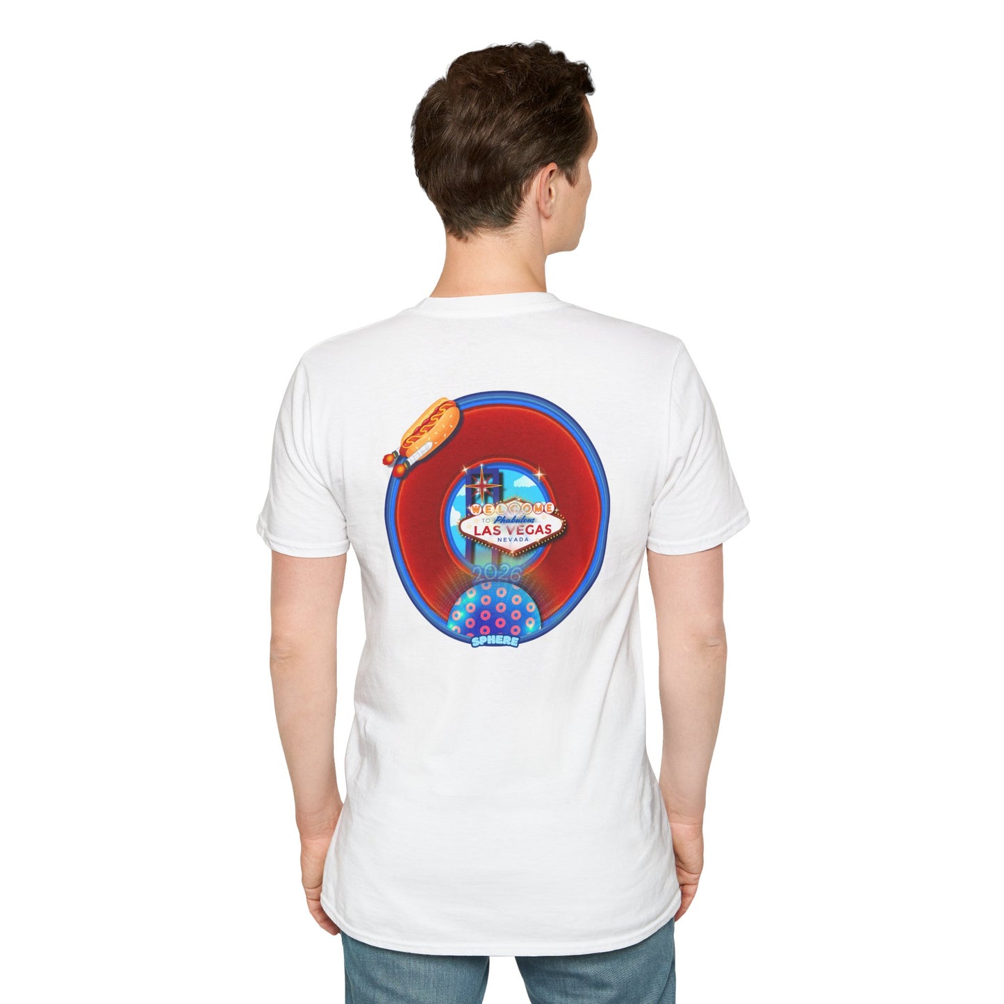 Classic Donut Tee - Unisex Soft-Style - "Viva Las Vegas Donut" -  vivid red donut w/raw dogger - variant 4