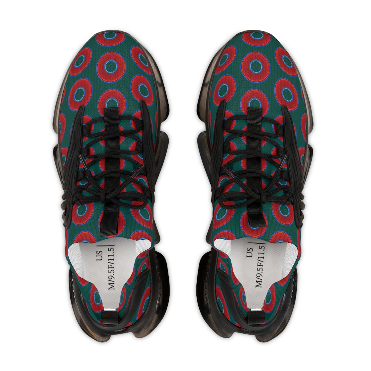Donut Kicks - red vivid donut print w/dark Fenway green background
