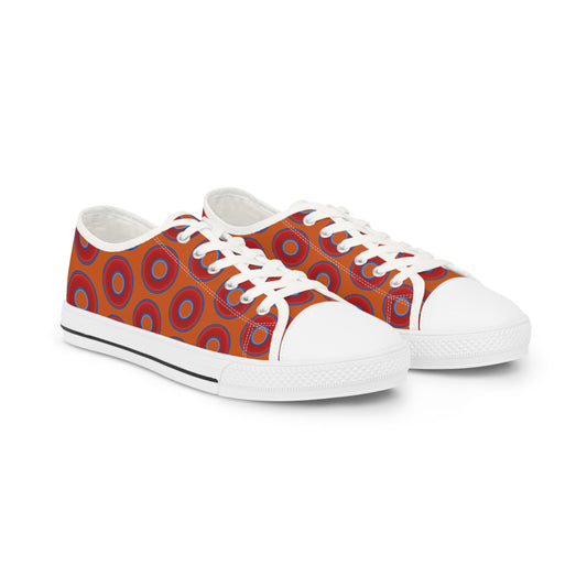 Men's - Low Top Chuck Taylors - large vivid red donut print w/dark orange background