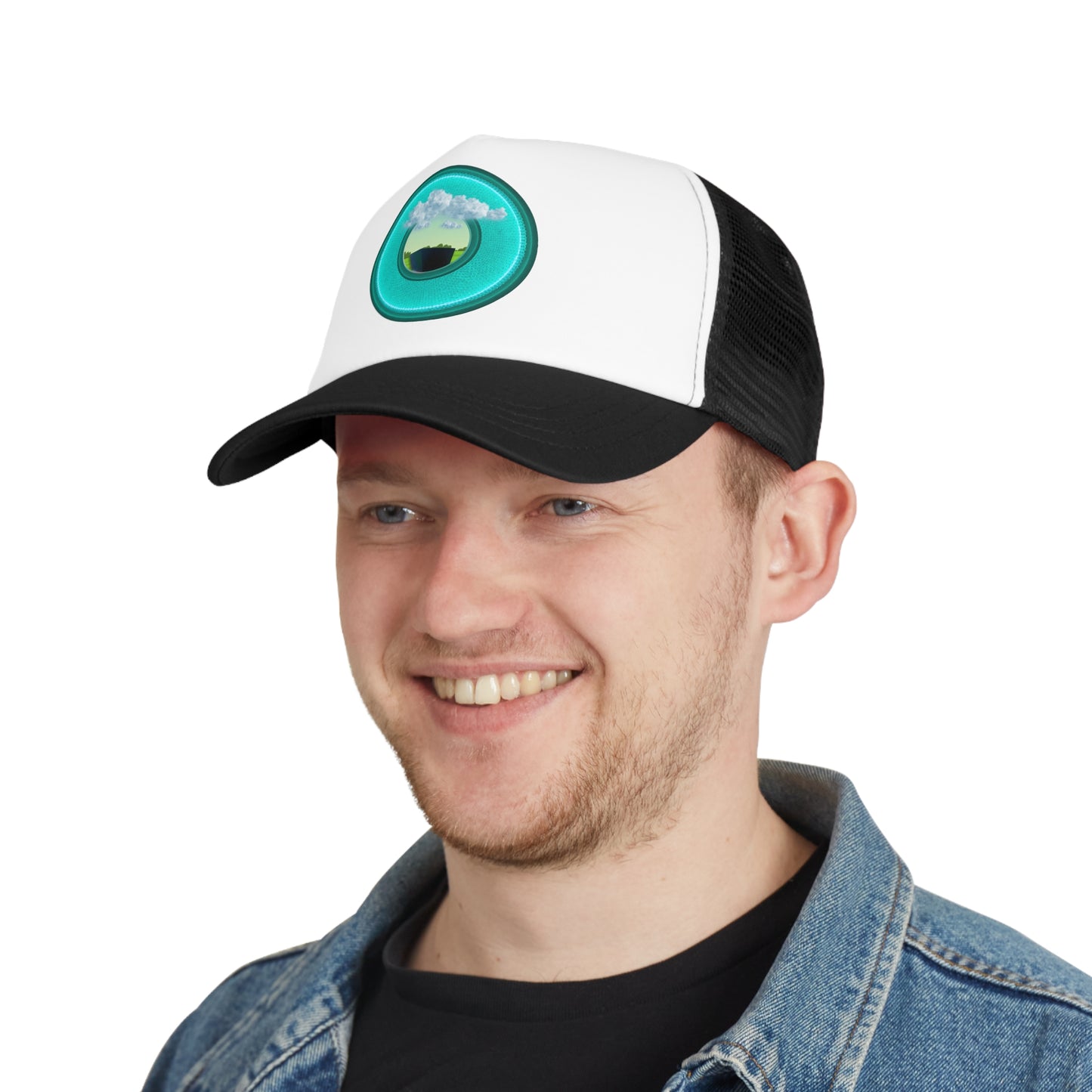Lumpy Trucker Hat - "Got Rhombus?" - variant 3- turquoise/teal donut