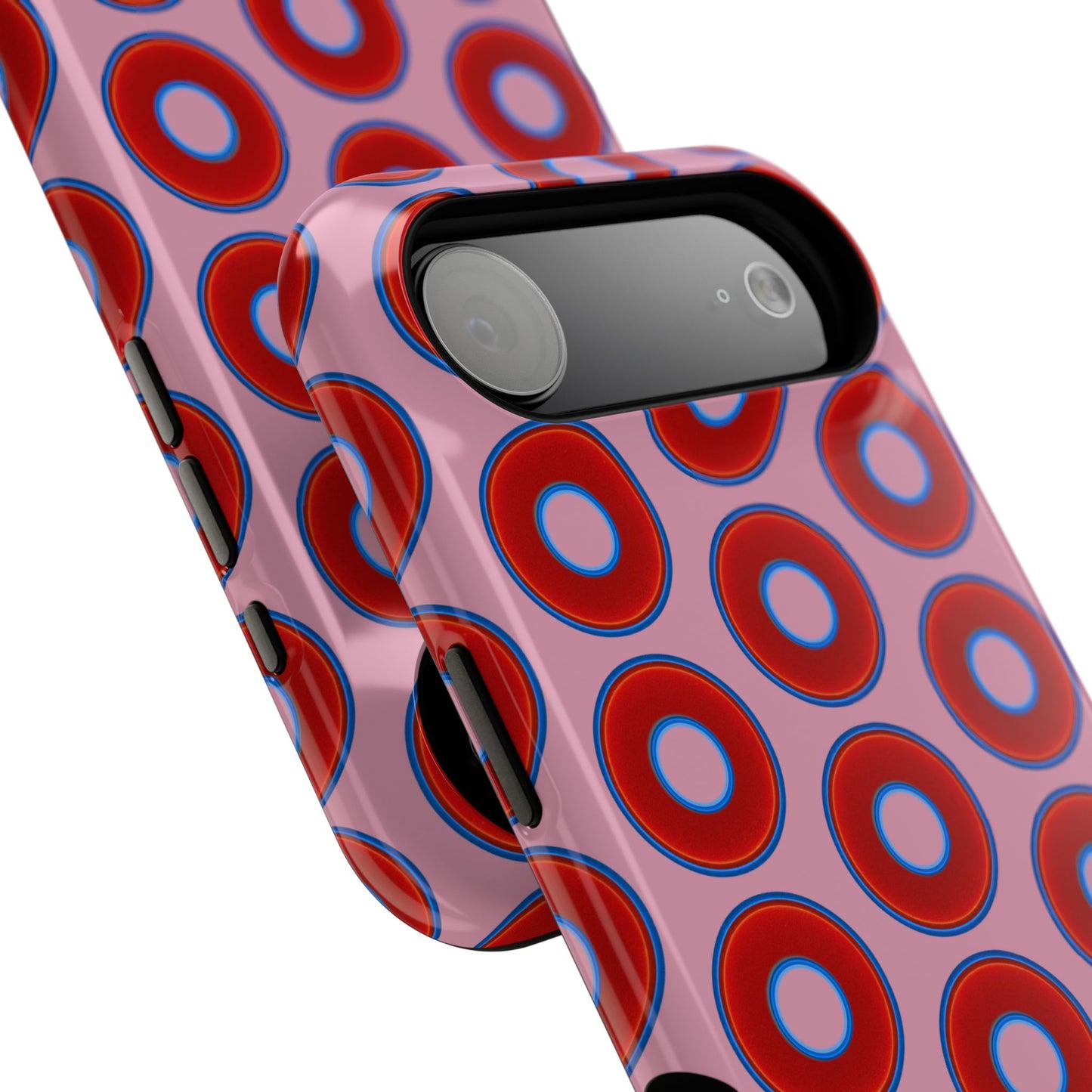 Impact-Resistant Lumpy Donut Case - red vivid donut print w/pale magenta background