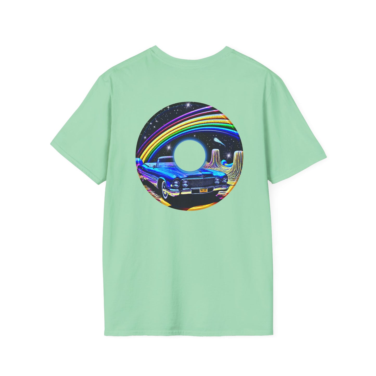 Classic Donut Tee - Unisex Soft-Style - "Halley's Caddy" - series 1.0  - variant 1 - black/picture donut - w/hole