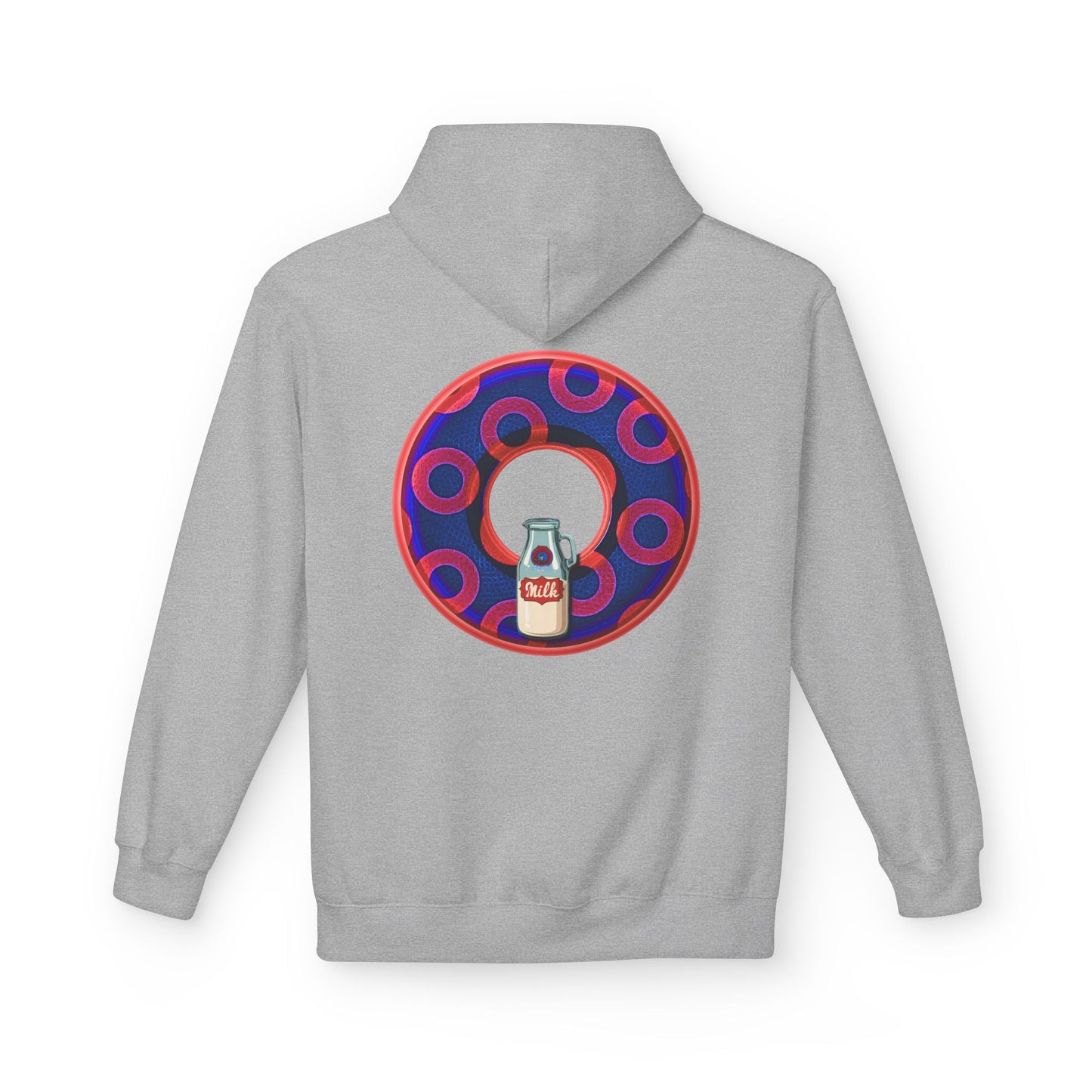Fleece Harry Hoodies [Midweight Soft-style] - "Wooked Cream Dairy - YEMSG Donut" - electric blue/red rustic paradox donut - variant 2