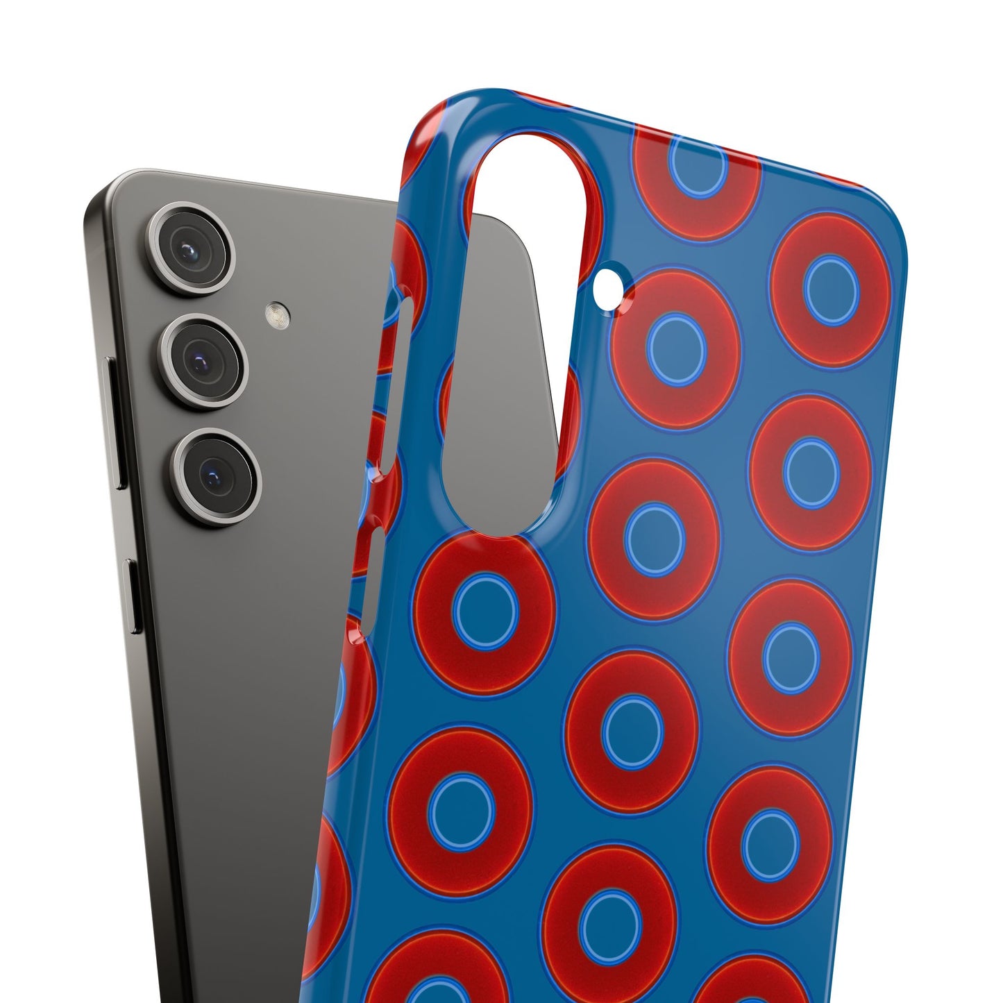 Lumpy Donut Snap Case - red vivid donut print w/wavy navy blue background