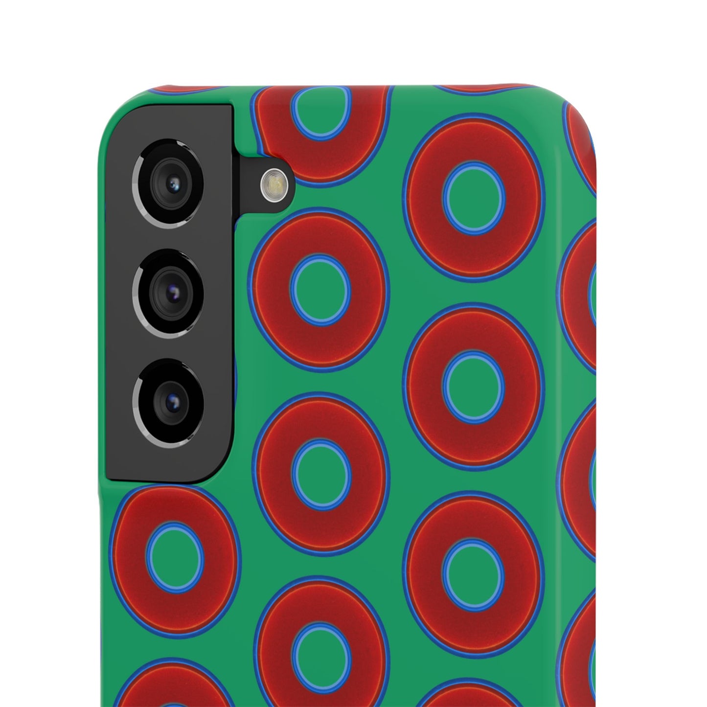 Lumpy Donut Snap Case - red vivid donut print w/jade green background
