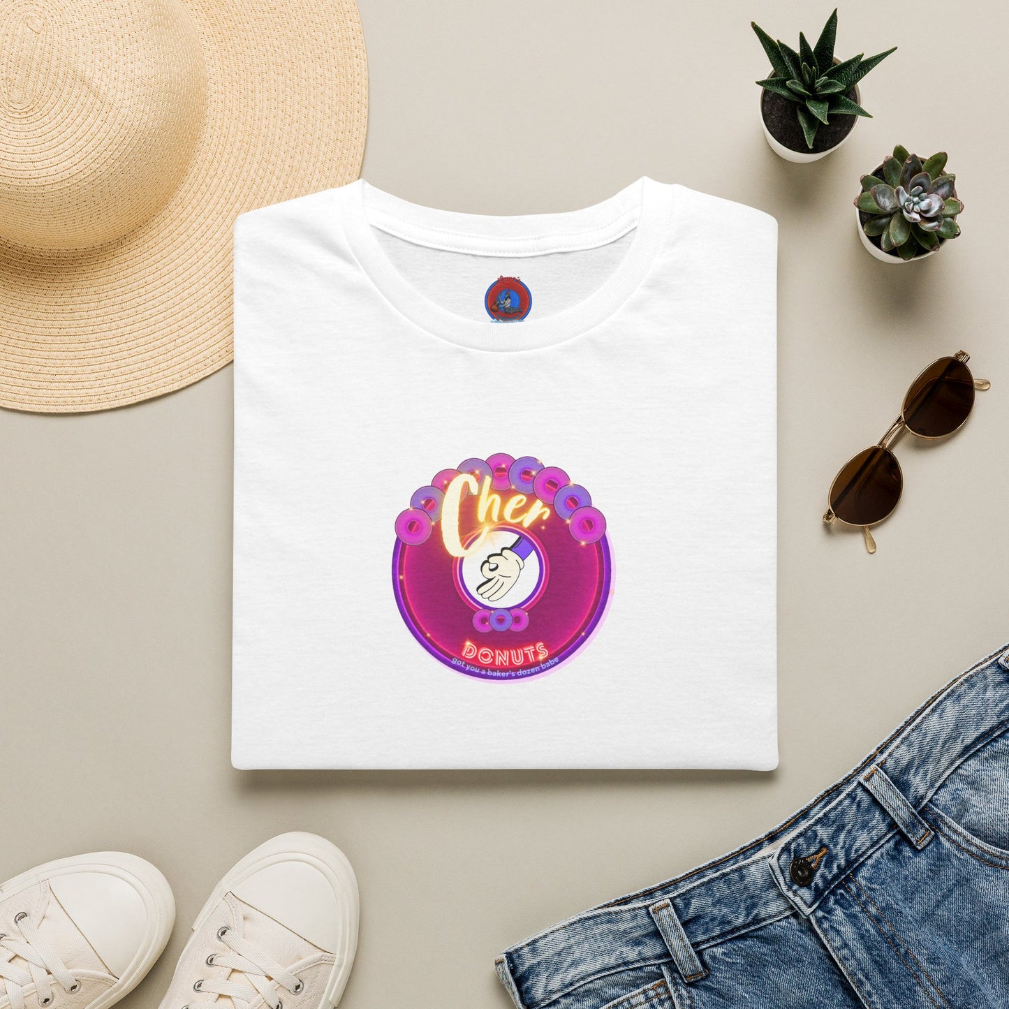 Classic Donut Tee - Unisex Soft-Style - "Chering is Caring Donut' - vivid magenta/purple donut
