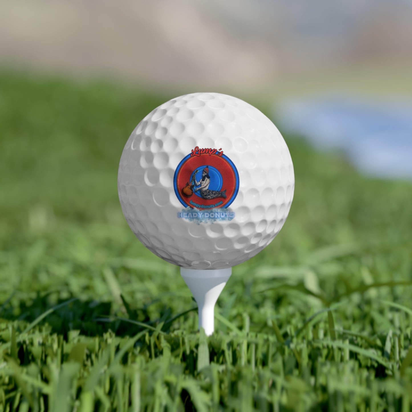Lumpy Donut Golf Balls - 6-pack - "Lump's Super Heady Golf Ball" - red/blue rustic donut w/logo