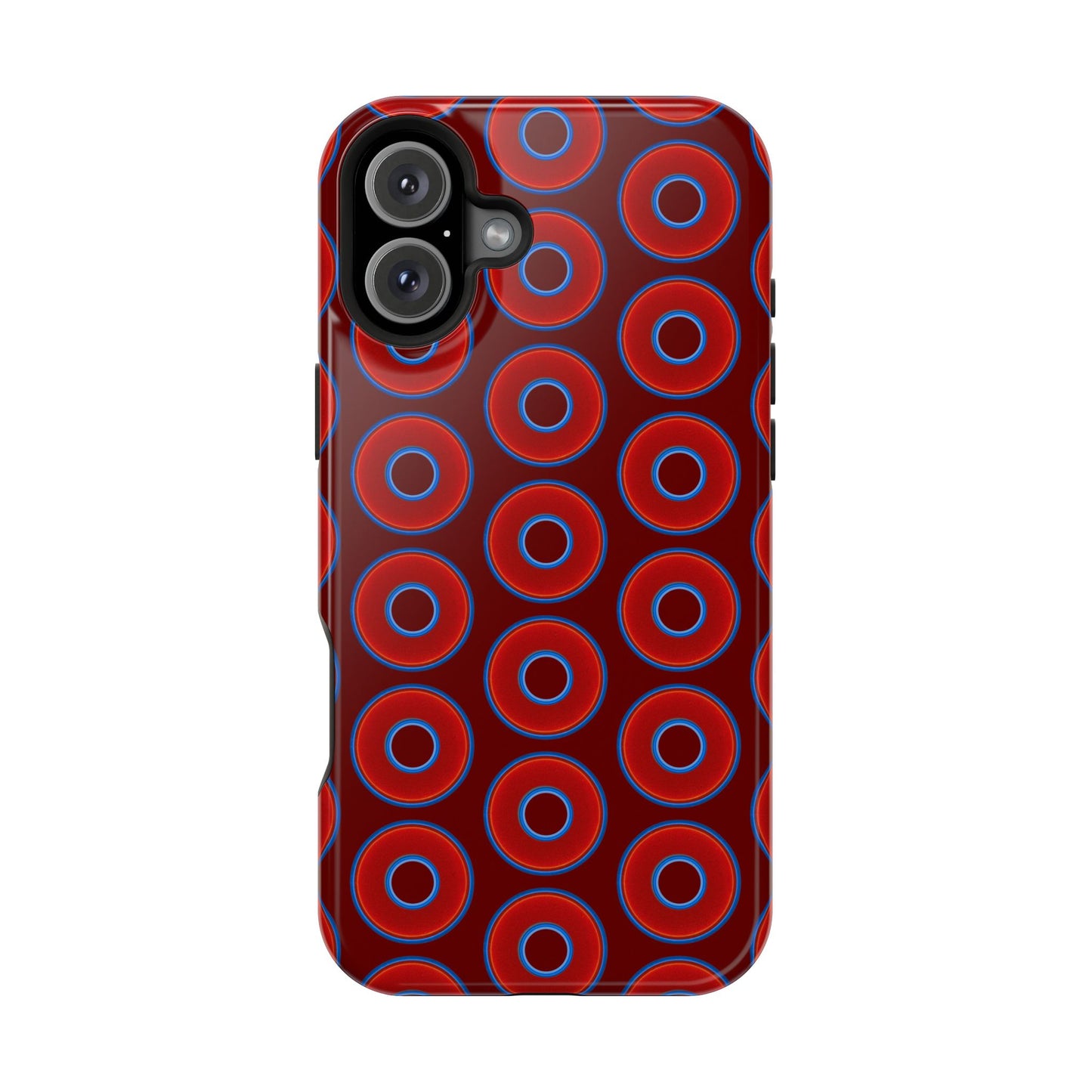 Impact-Resistant Lumpy Donut Case - red vivid donut print w/dark red background