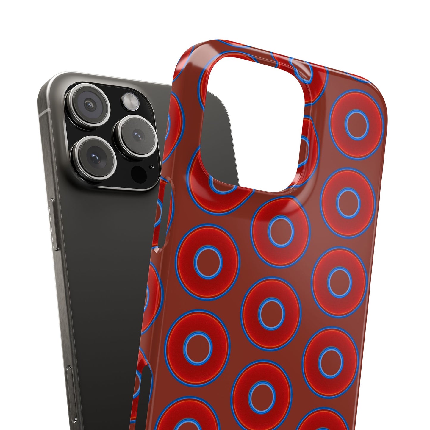 Lumpy Donut Snap Case - red vivid donut print w/burnt umber background
