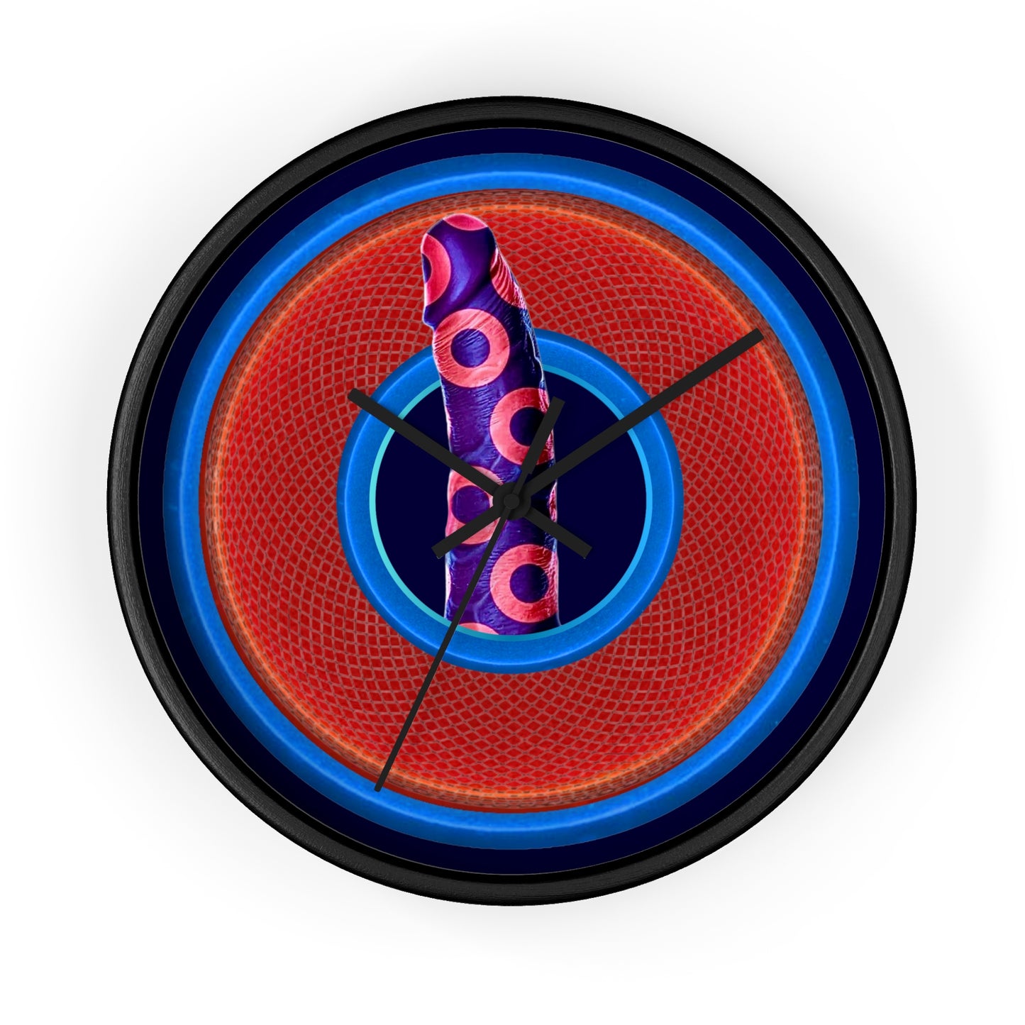 Lumpy Wall Clock - "Sir Richard's Phamous Donut" - variant 1 - red rustic donut w/midnight blue background