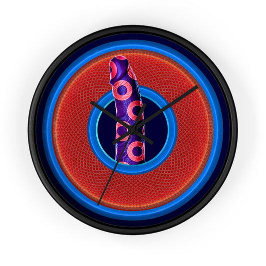Lumpy Wall Clock - "Sir Richard's Phamous Donut" - variant 1 - red rustic donut w/midnight blue background