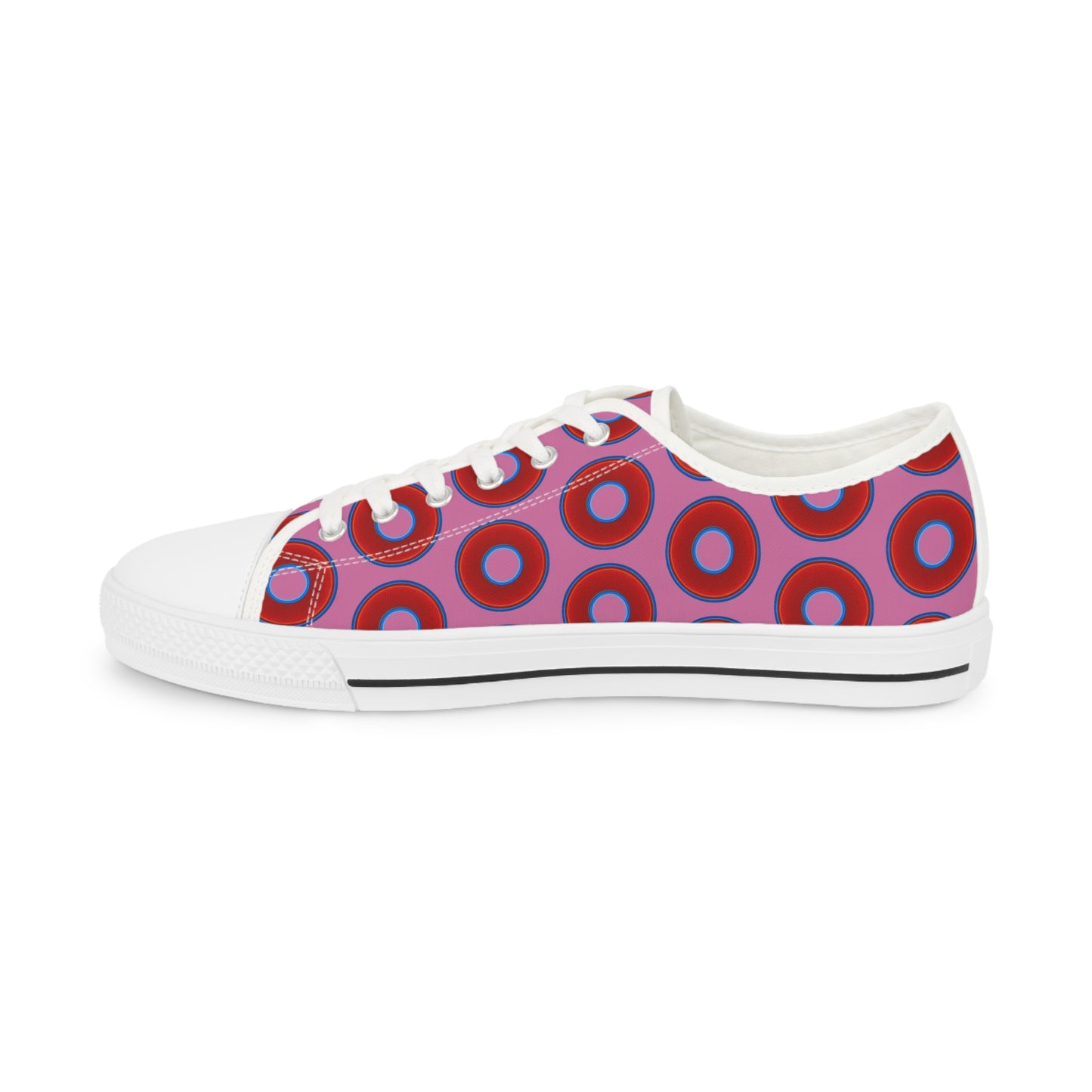 Men's - Low Top Chuck Taylors - large vivid red donut print w/light pink background