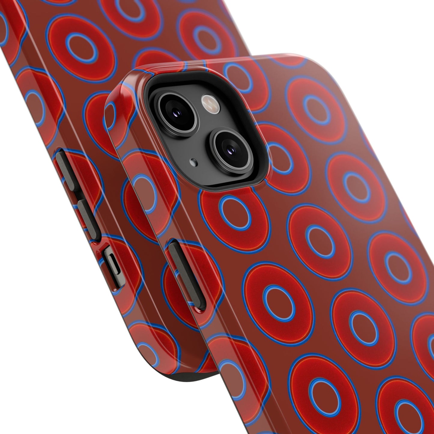 Impact-Resistant Lumpy Donut Case - red vivid donut print w/burnt umber background
