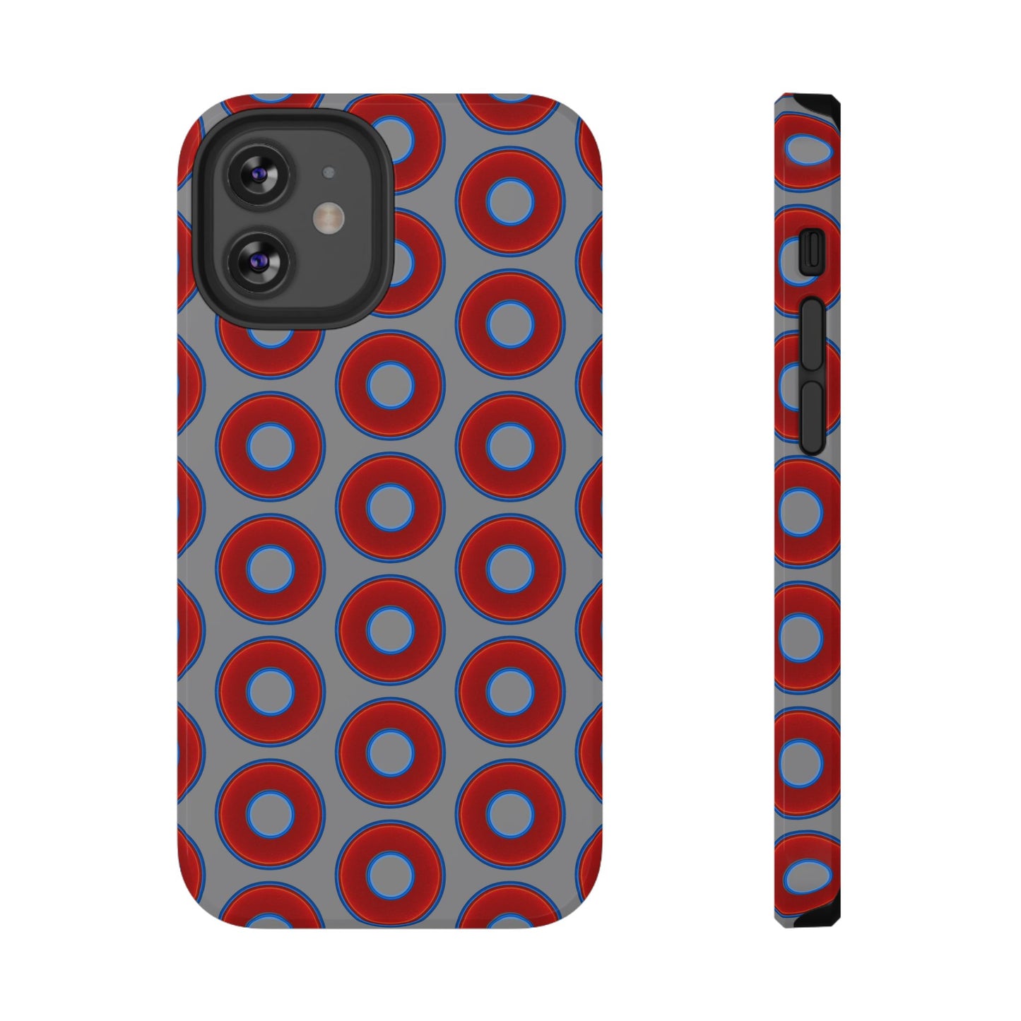 Impact-Resistant Lumpy Donut Case - red vivid donut print w/gray background