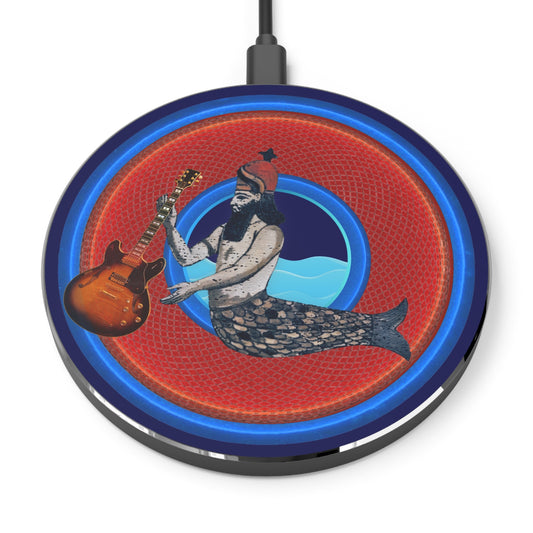 The Flow - Wireless Lumpy Donut Chargers - "Doggone Dagon Donut Charger" - rustic red donut w/seafoam background - variant 1