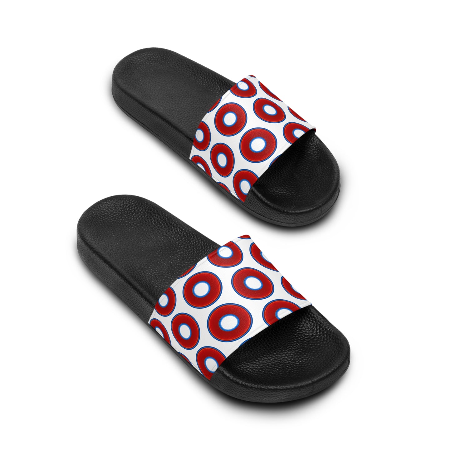 Men's Lumpy Sandals - slip-ons - red vivid donuts w/white background