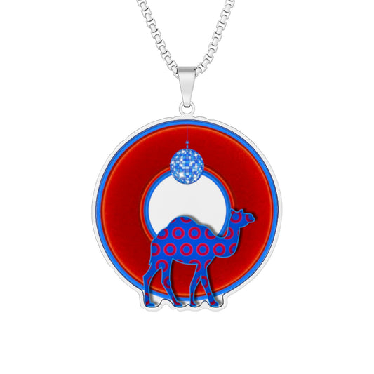 Lump's Heady Donut Necklace - 1" x 1" Stainless Steel Pendant - "Joe Camel's Cool Disco Donut" - vivid red/blue donut