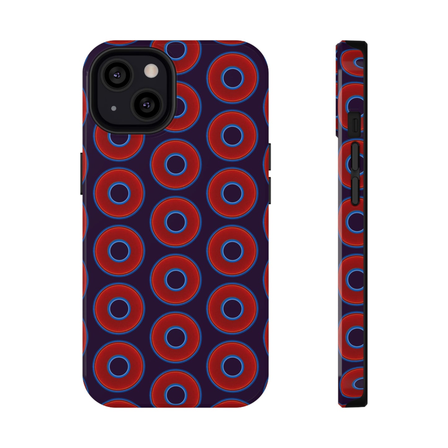 Impact-Resistant Lumpy Donut Case - red vivid donut print w/midnight purple background