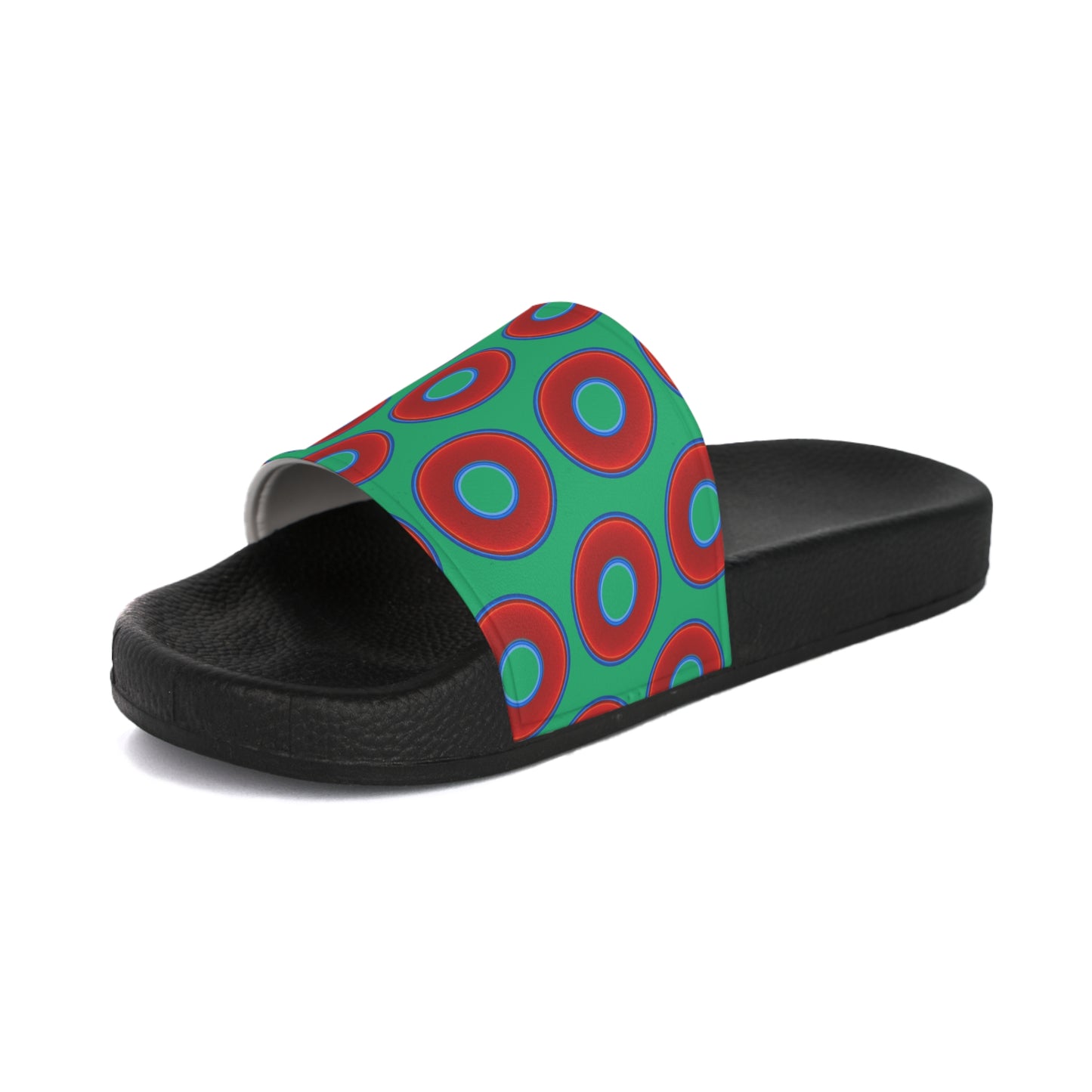 Men's Lumpy Sandals - slip-ons - red vivid donuts w/jade light green background
